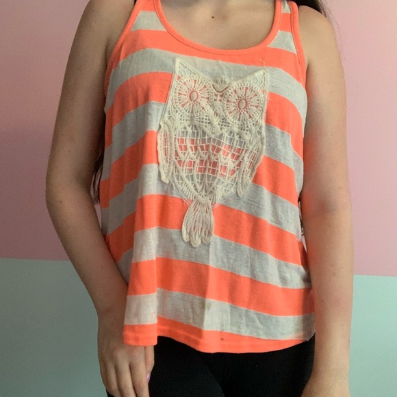 4/20$ 🌸 Orange and white tank top with lace owl - Picture 6 of 7